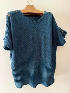 Perception Concepts XXL Button-Shoulder Ribbed Knit Scoop Neck Sweater Plus